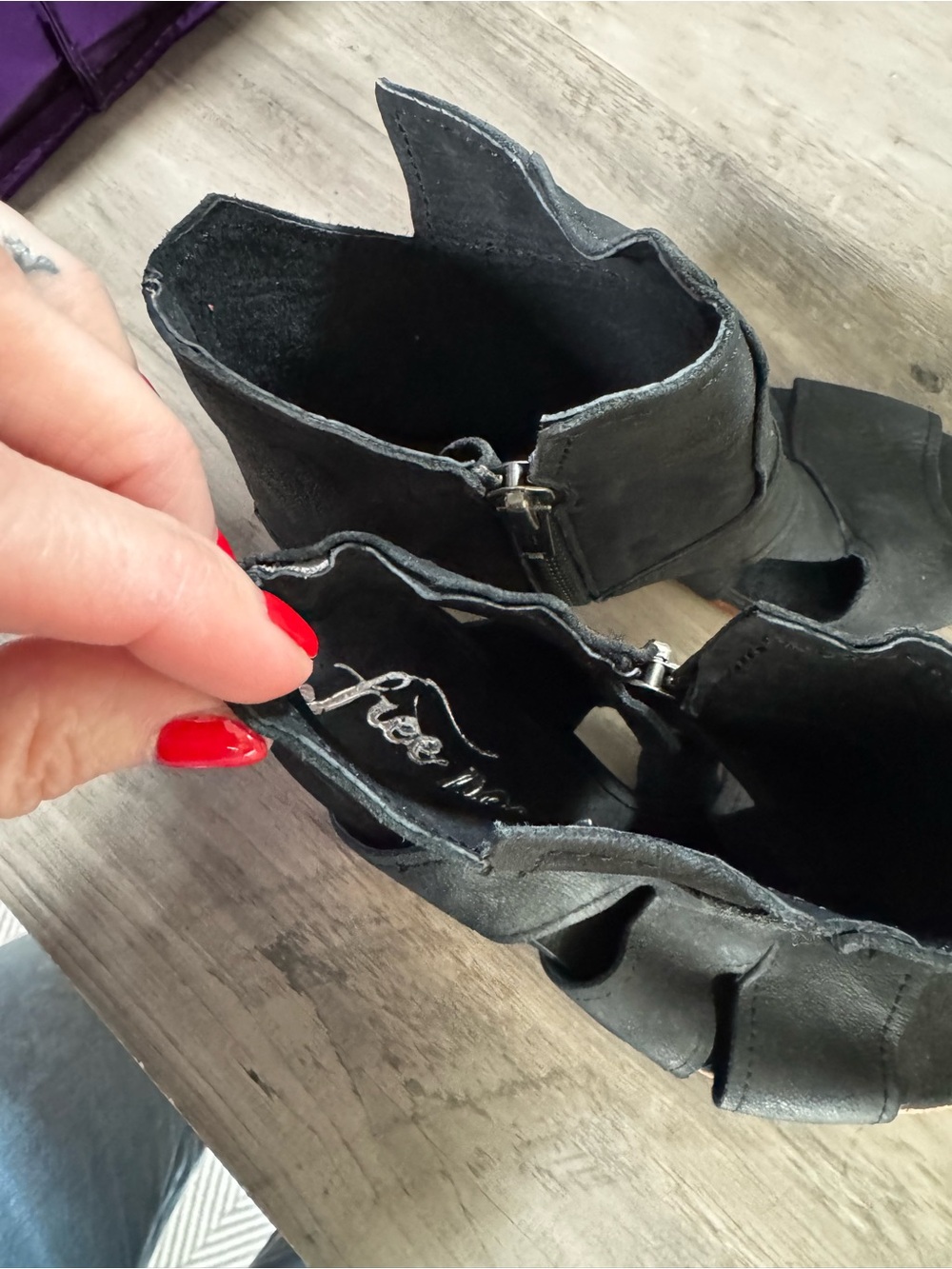 Free People Black Open-Toe Cutout Block Heel Booties - Picture 2 of 6